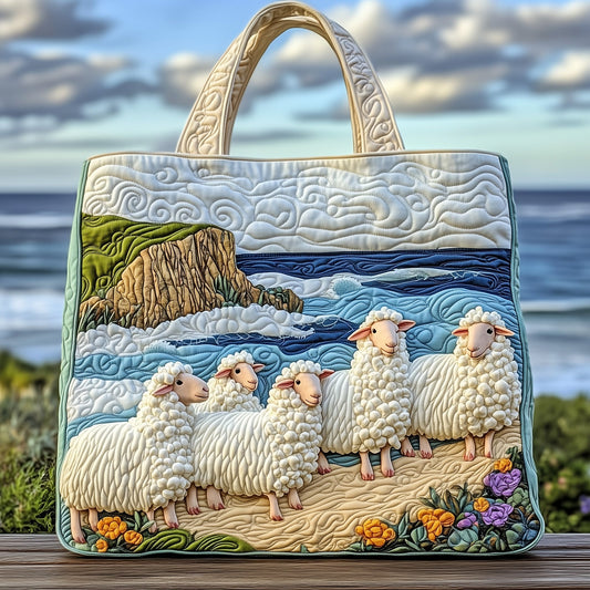 Sheep Meadow Scene Quilted Tote