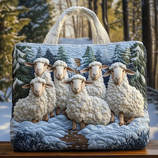 Sheep Winter Trees Quilted Tote