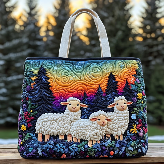 Sheep Forest Scene Quilted Tote