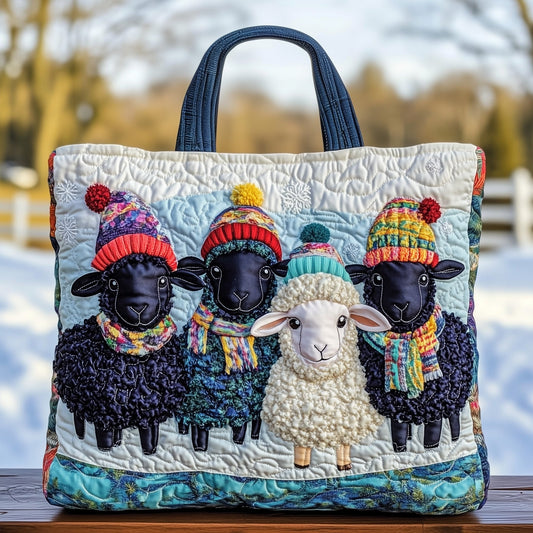 Sheep Wearing Colorful Hats Quilted Tote
