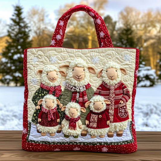 Sheep Family Motif Quilted Tote