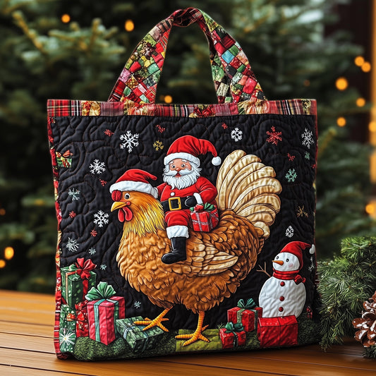 Santa On Chicken Quilted Tote