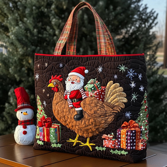 Santa And Chicken Quilted Tote