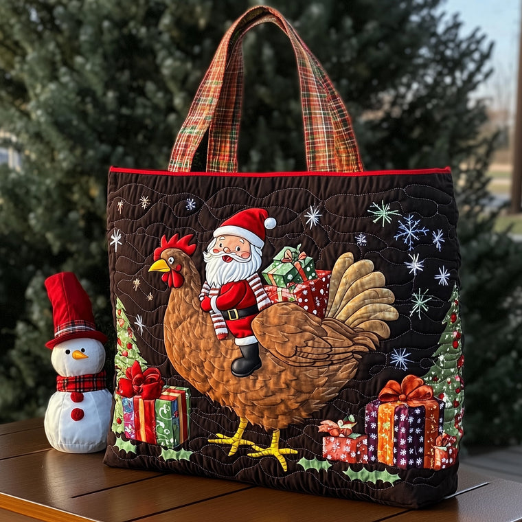 Santa And Chicken Quilted Tote