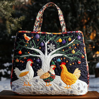 Chickens Winter Tree Quilted Tote