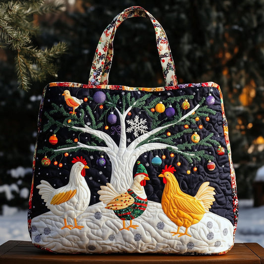 Chickens Winter Tree Quilted Tote