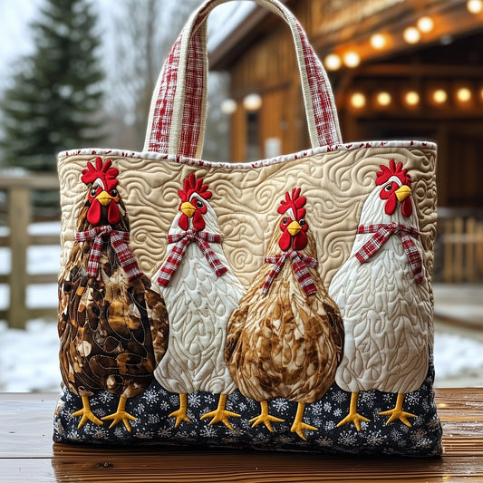 Everyday Rooster Hens Quilted Tote