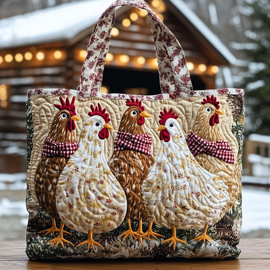 Rooster Hen Applique Quilted Tote