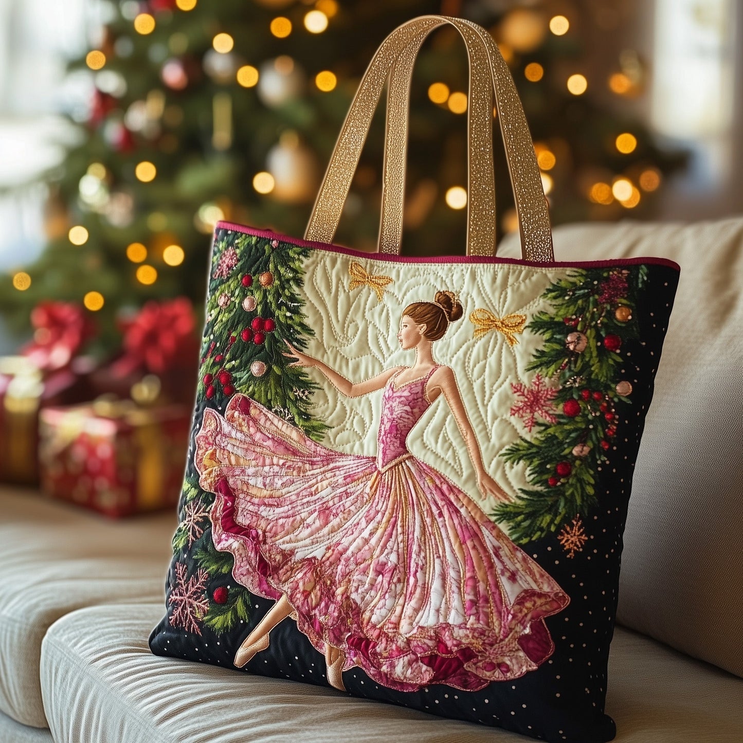 Ballerina Dance Art Quilted Tote