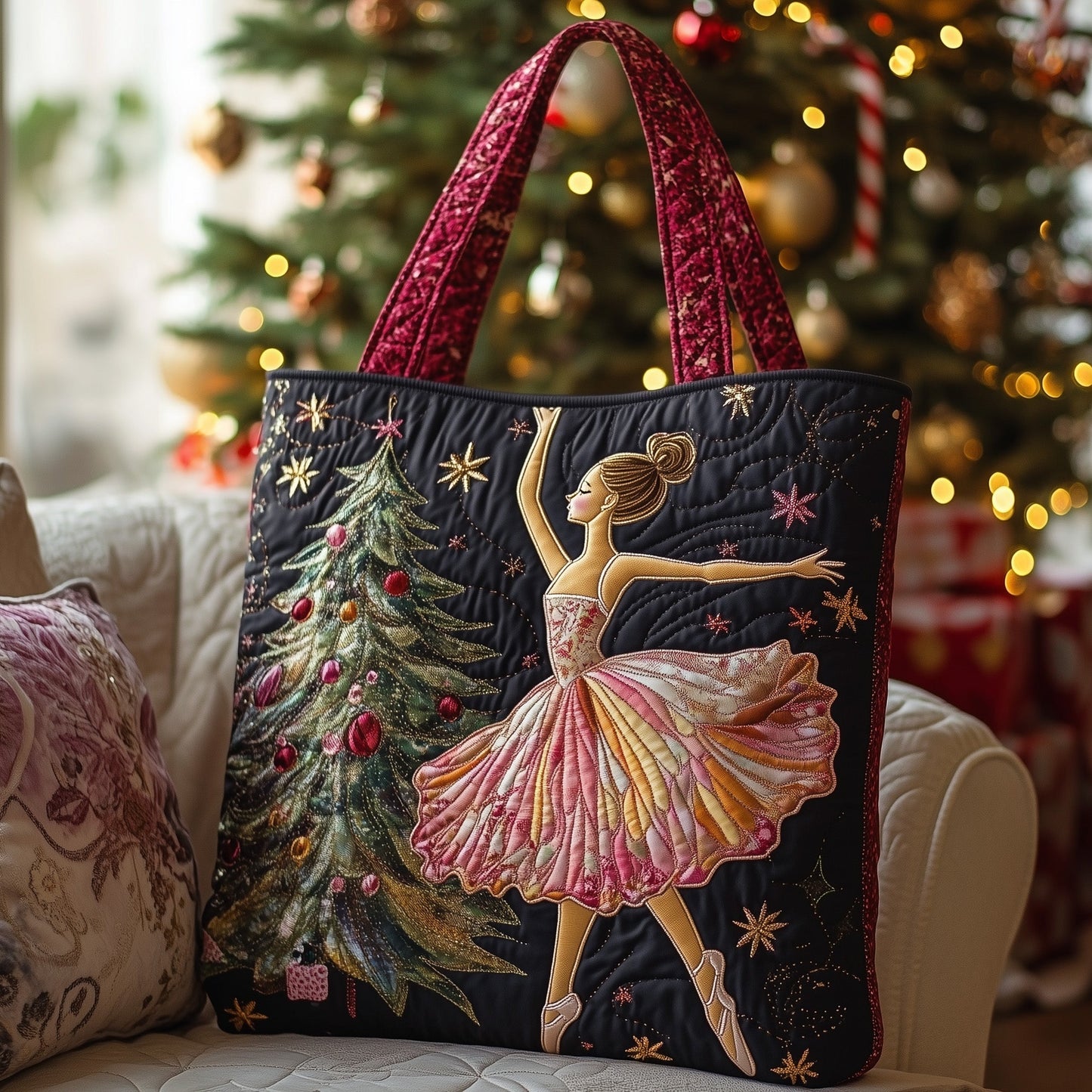 Ballerina Christmas Tree Quilted Tote