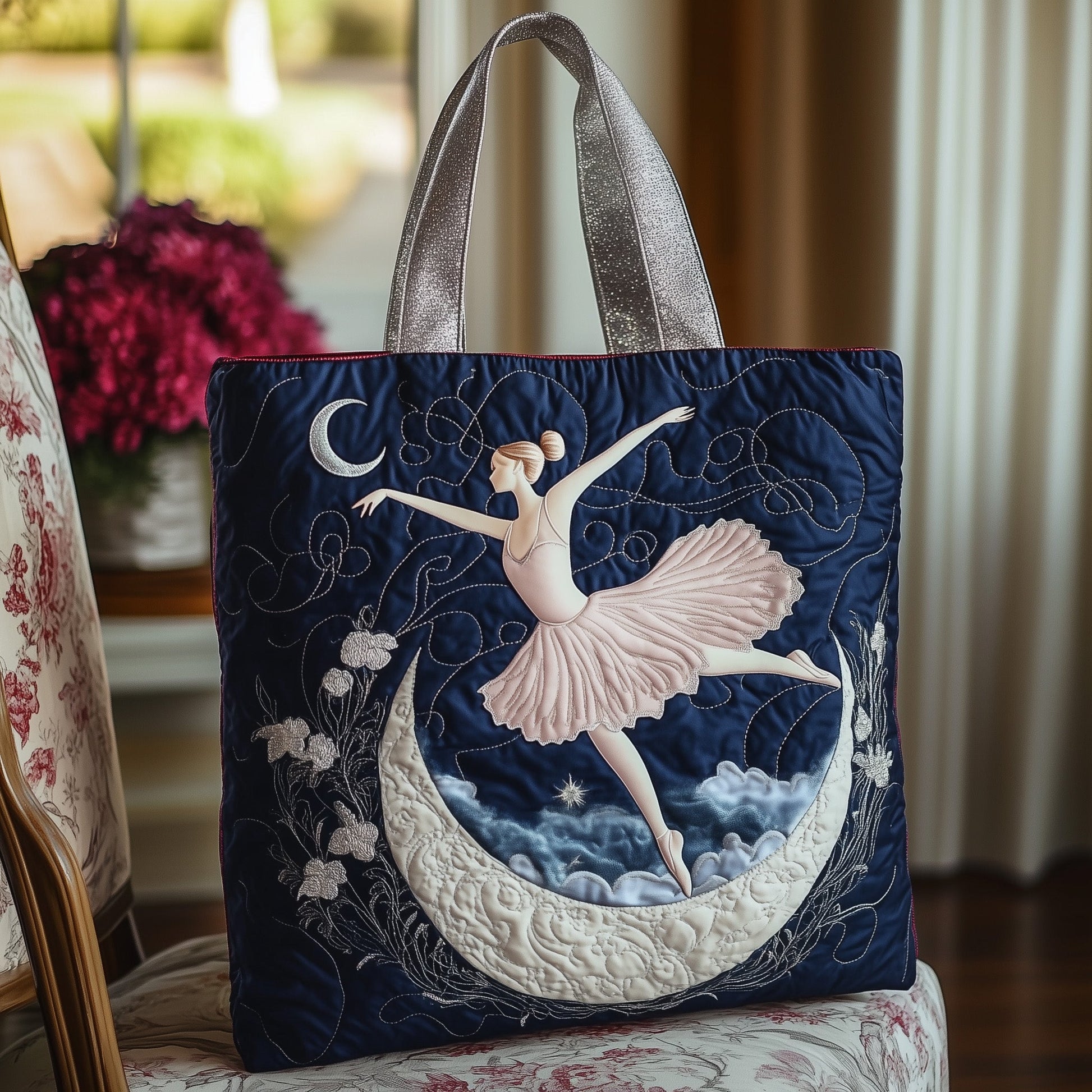 Ballerina Dance Illustration Quilted Tote