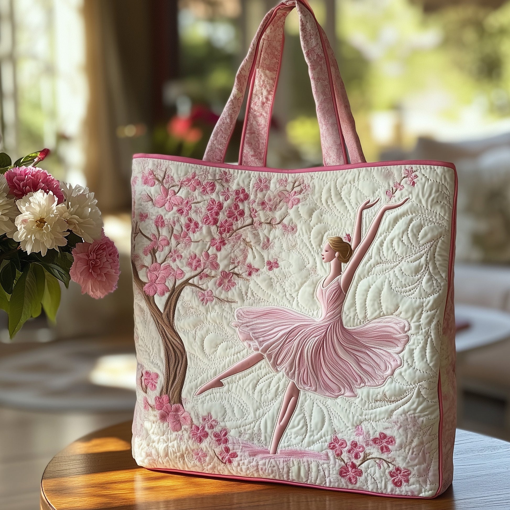 Ballerina Dance Scene Quilted Tote