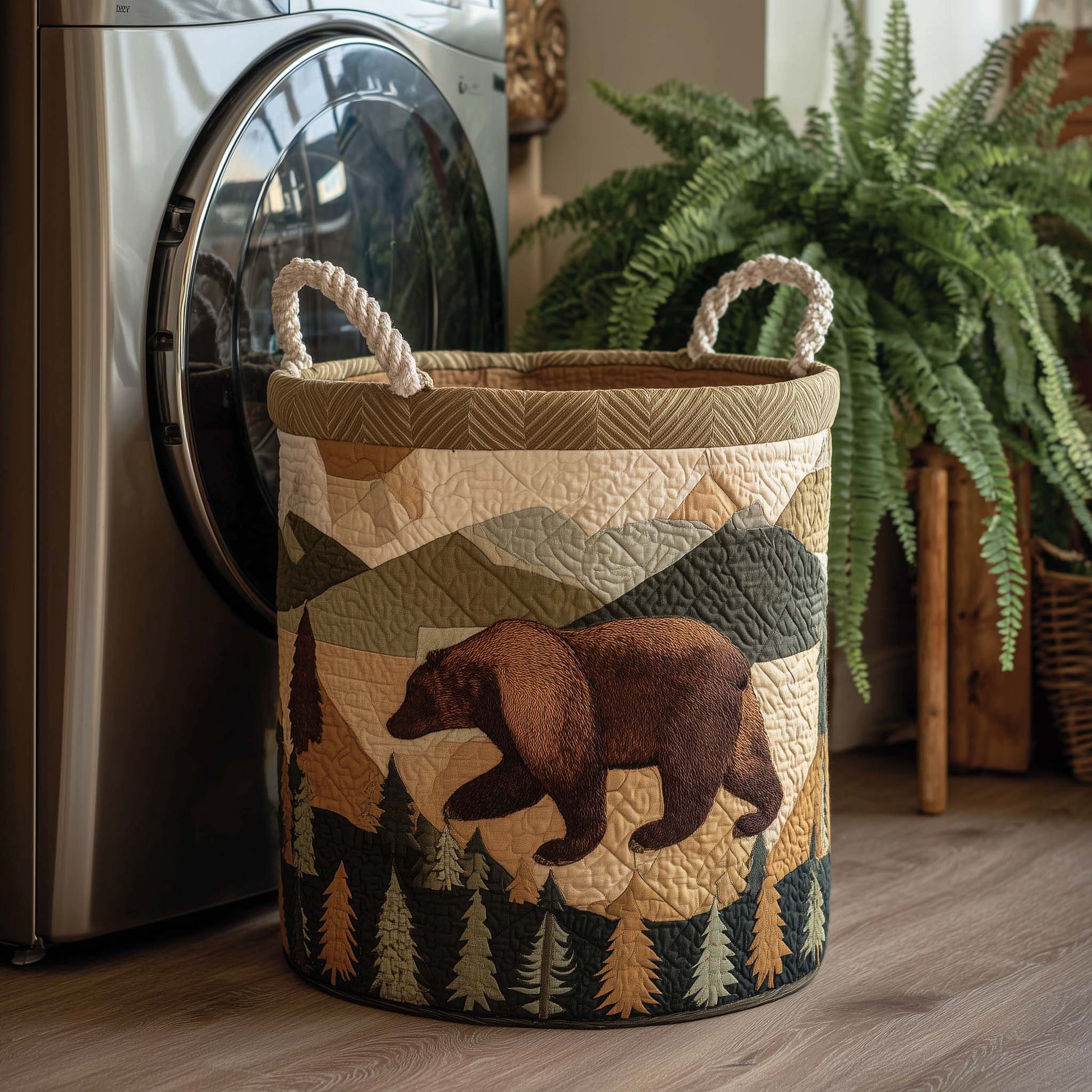 The Forest Bear Quilted Laundry Basket Tote 1726