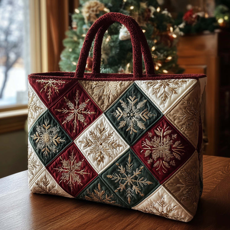 Christmas Patchwork Snowflakes Tote Bag