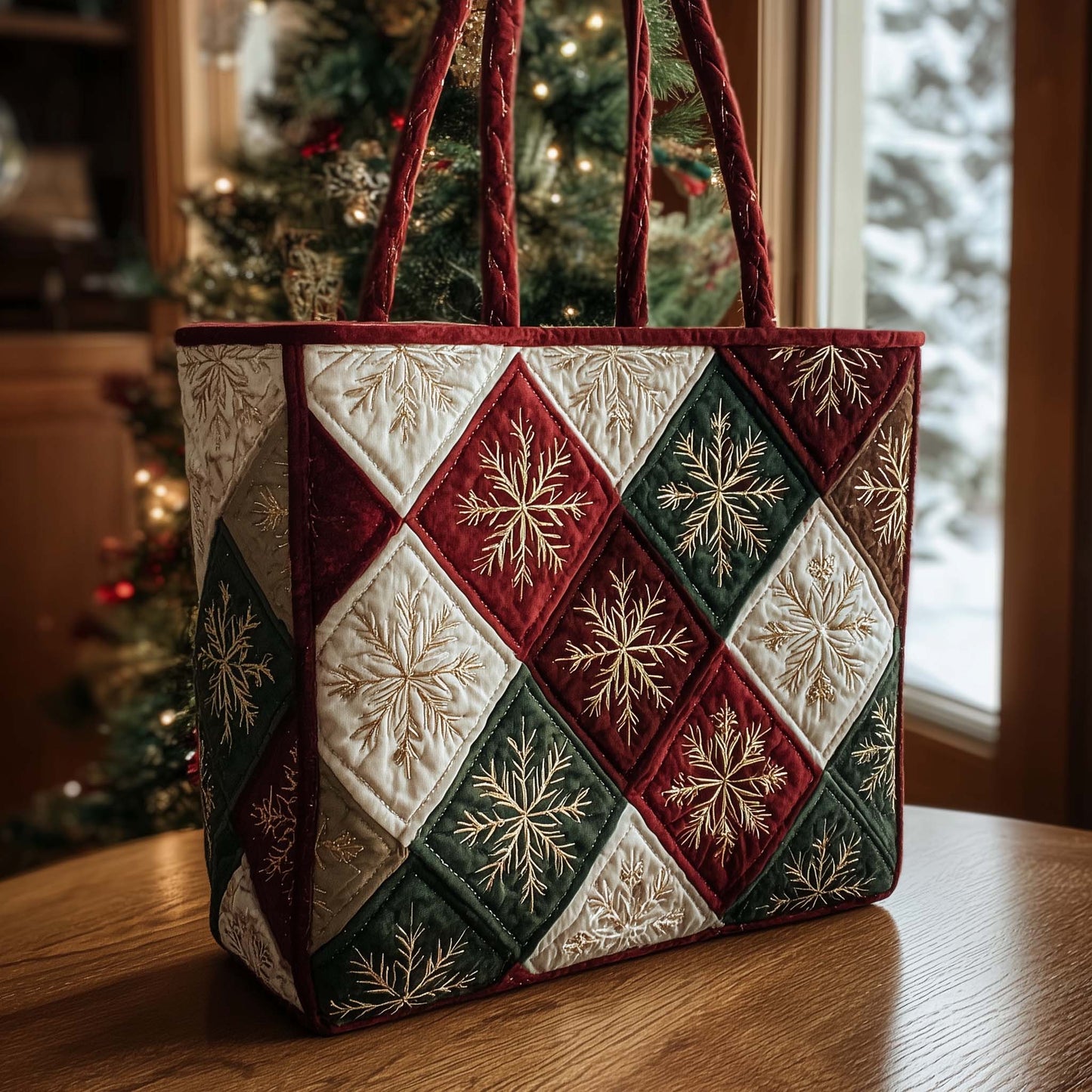 Christmas Patchwork Snowflakes Quilted Tote