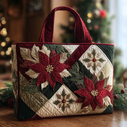 Everyday Poinsettia Patchwork Quilted Tote