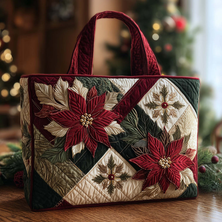Everyday Poinsettia Patchwork Quilted Tote