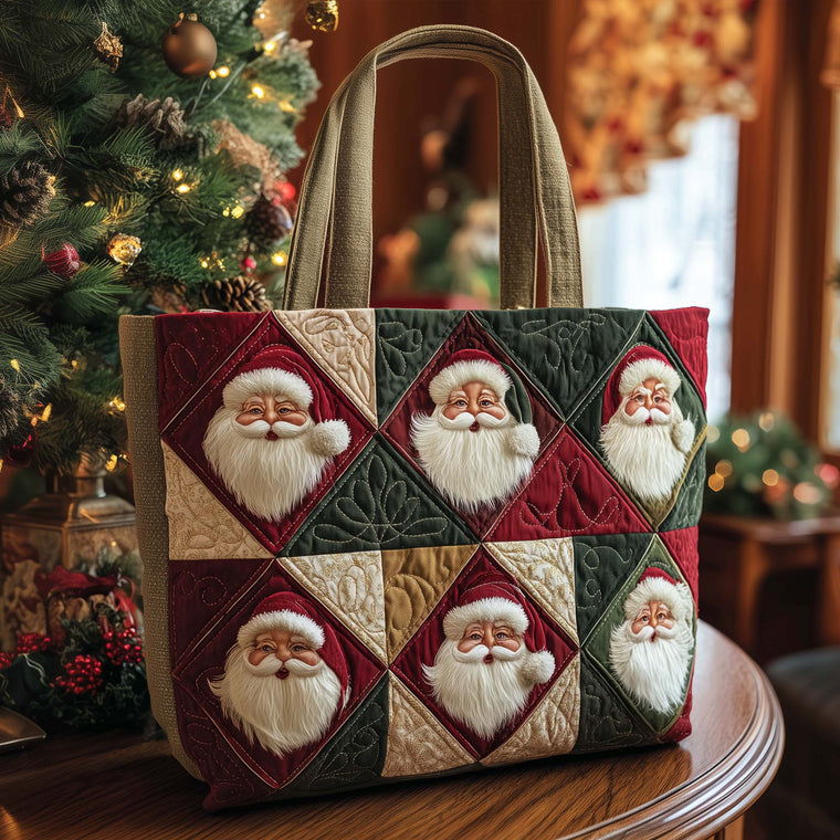 Santa Faces Patchwork Quilted Tote