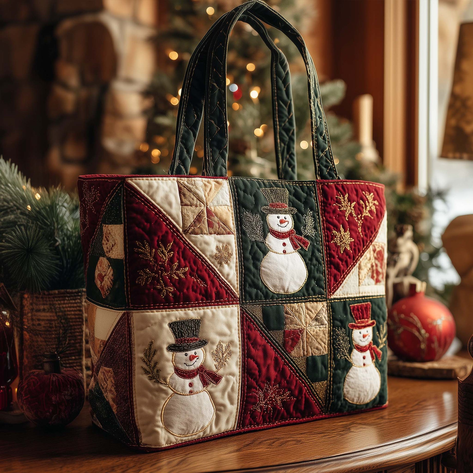 Snowman Patchwork Christmas Quilted Tote