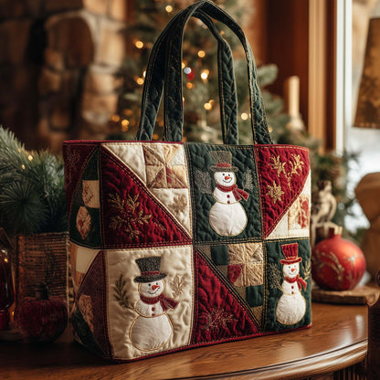 Snowman Patchwork Christmas Quilted Tote