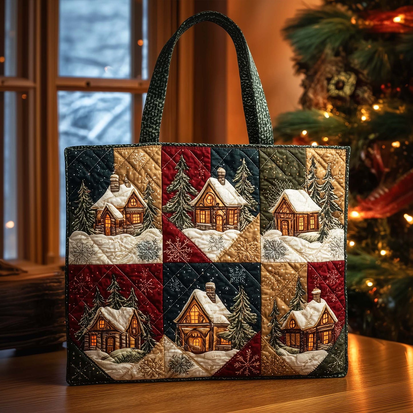 Cozy Winter Cabin Quilted Tote