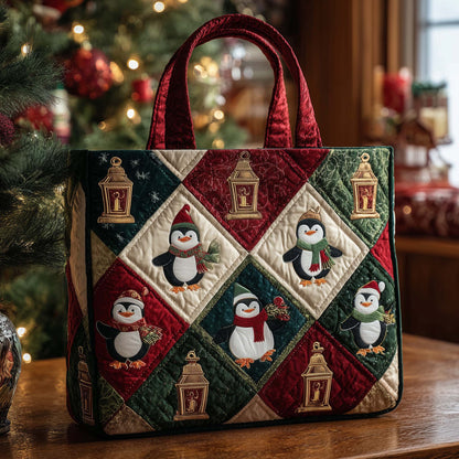 Penguins Lanterns Patchwork Quilted Tote