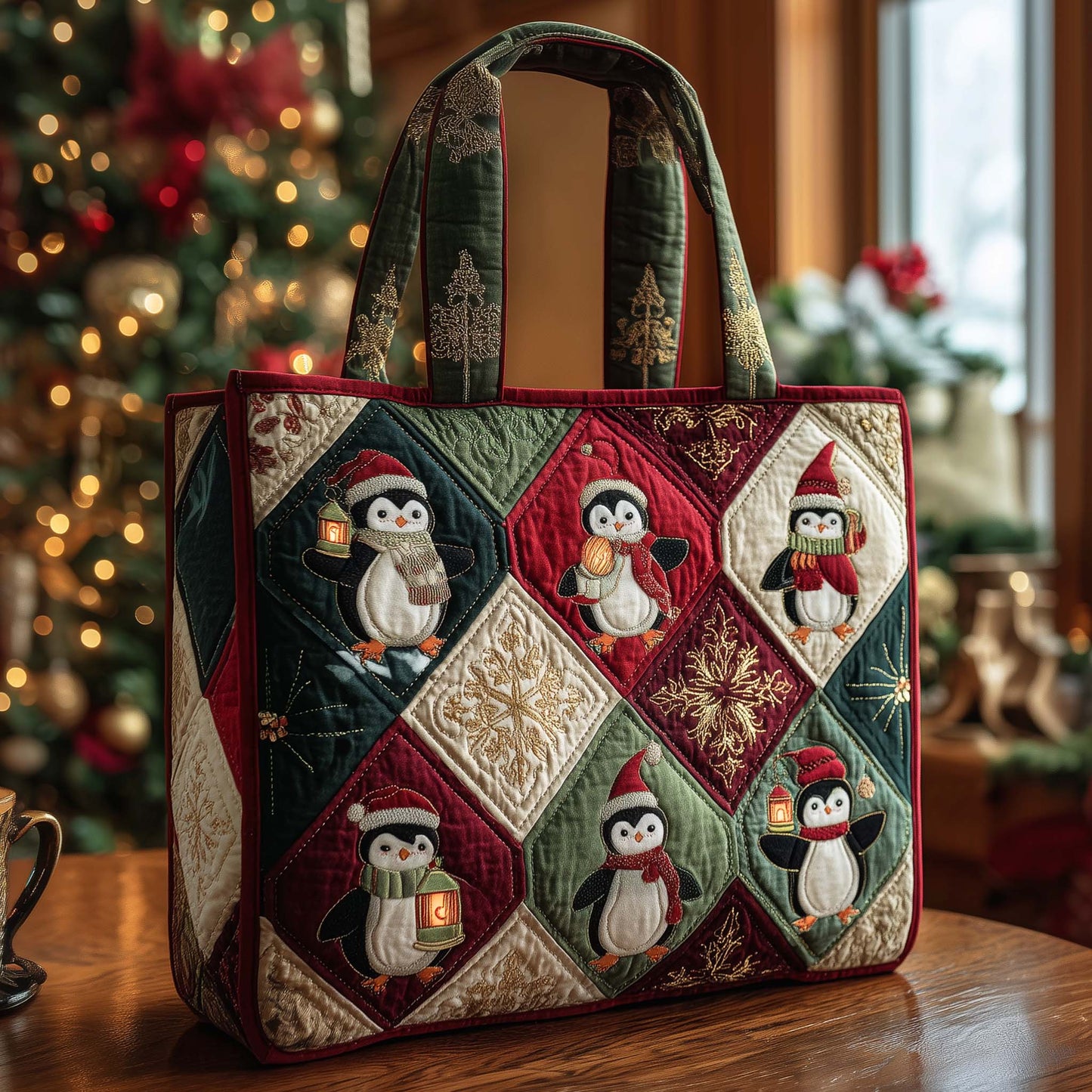 Christmas Penguins Patchwork Quilted Tote
