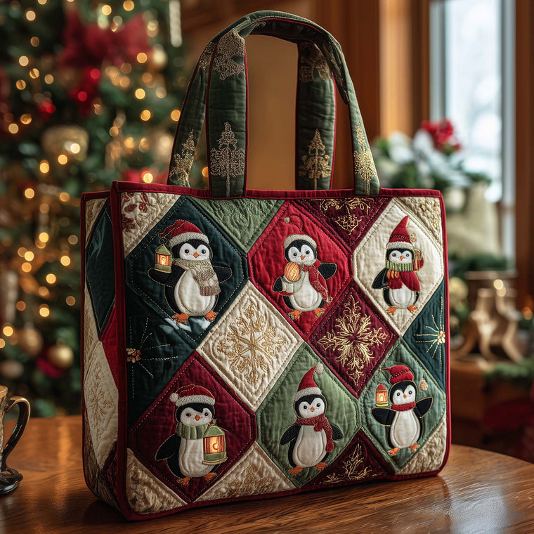 Christmas Penguins Patchwork Quilted Tote