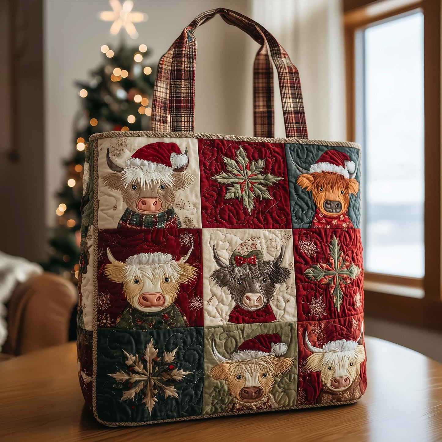 Highland Cows Christmas Patchwork Quilted Tote