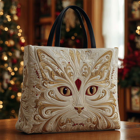 Ornate Cat Face Quilted Tote