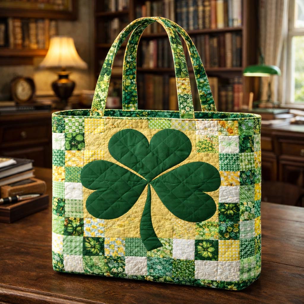 Green Shamrock Clover Quilted Tote
