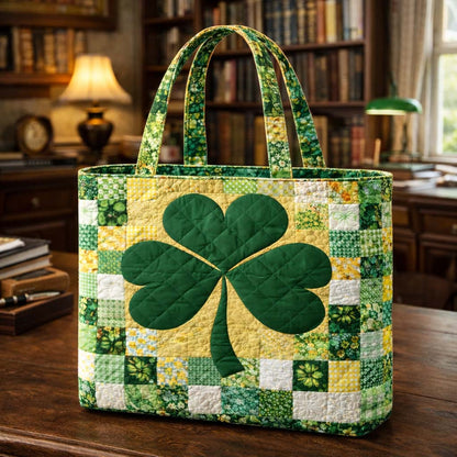 Green Shamrock Clover Quilted Tote