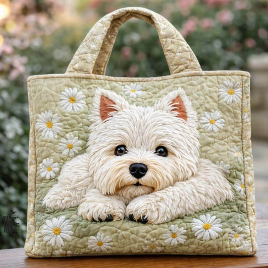 Westie Dog Daisies Quilted Tote