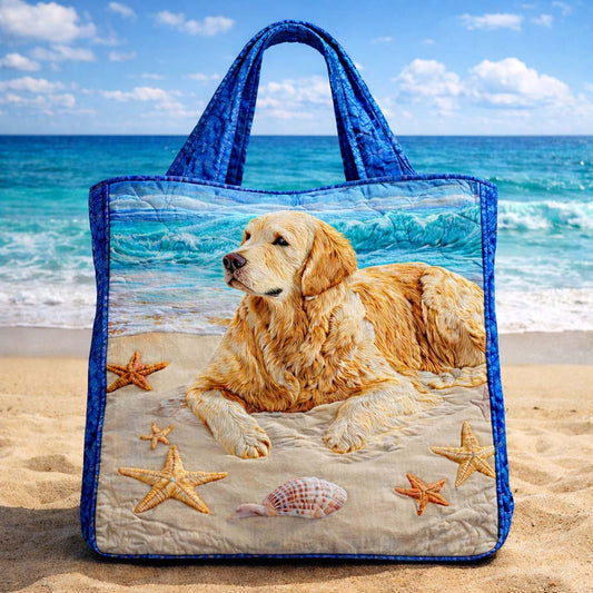 Golden Retriever Beach Quilted Tote