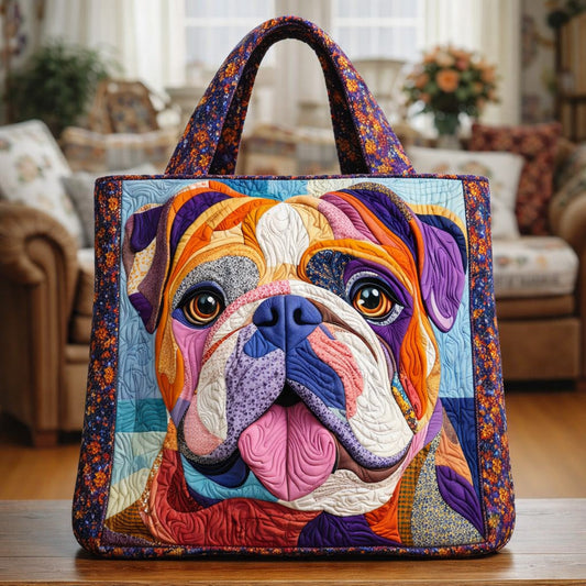Colorful Bulldog Face Quilted Tote