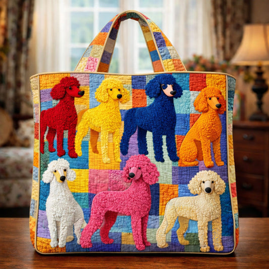 Colorful Poodles Patchwork Quilted Tote