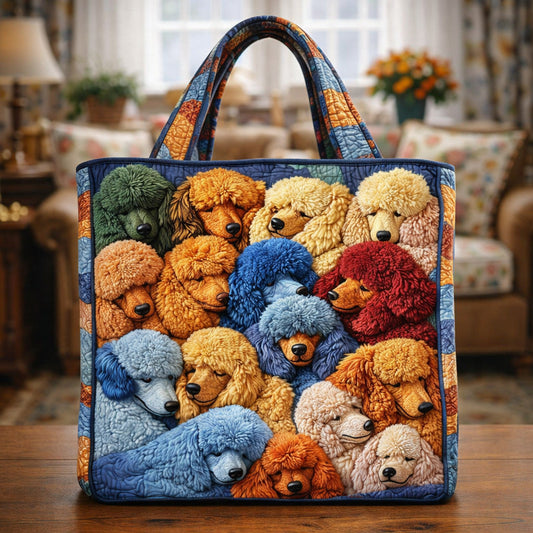 Everyday Colorful Poodles Quilted Tote
