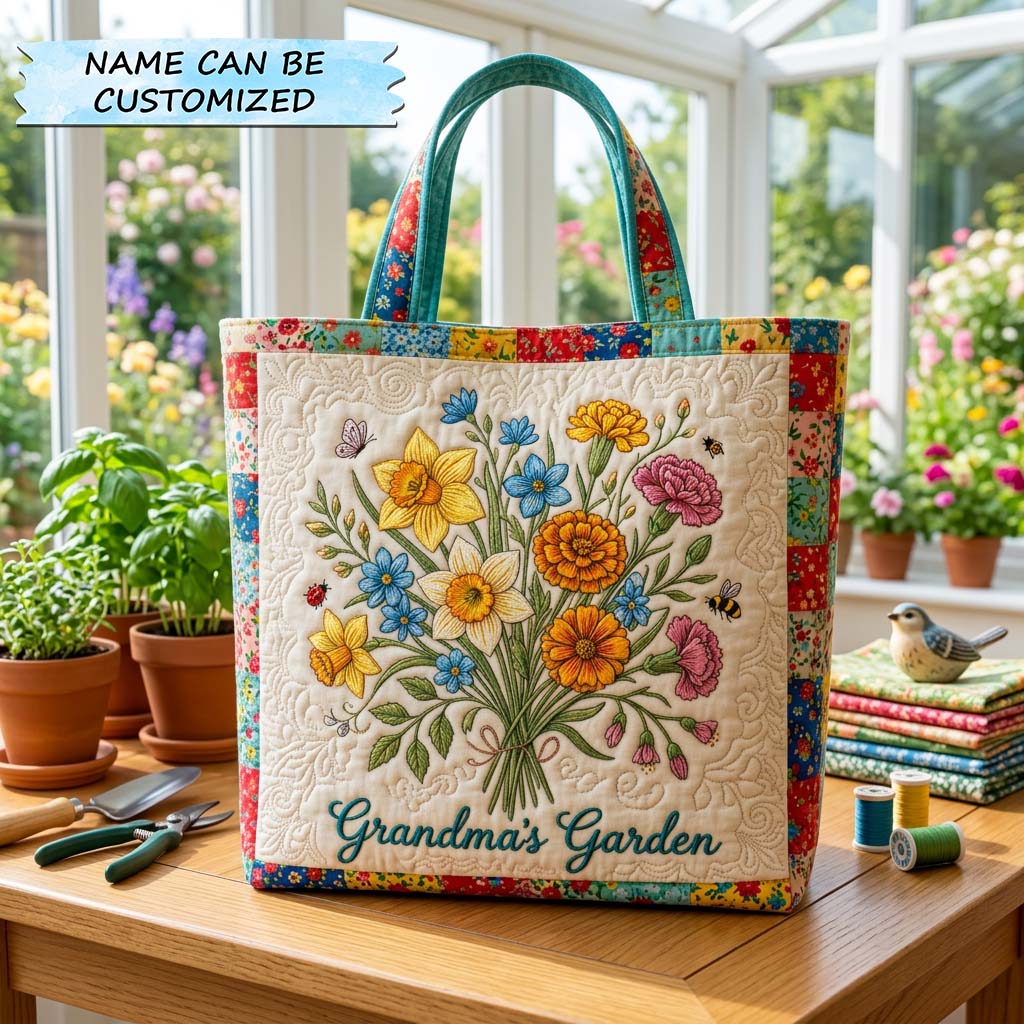 Floral Bouquet Patchwork Quilted Tote