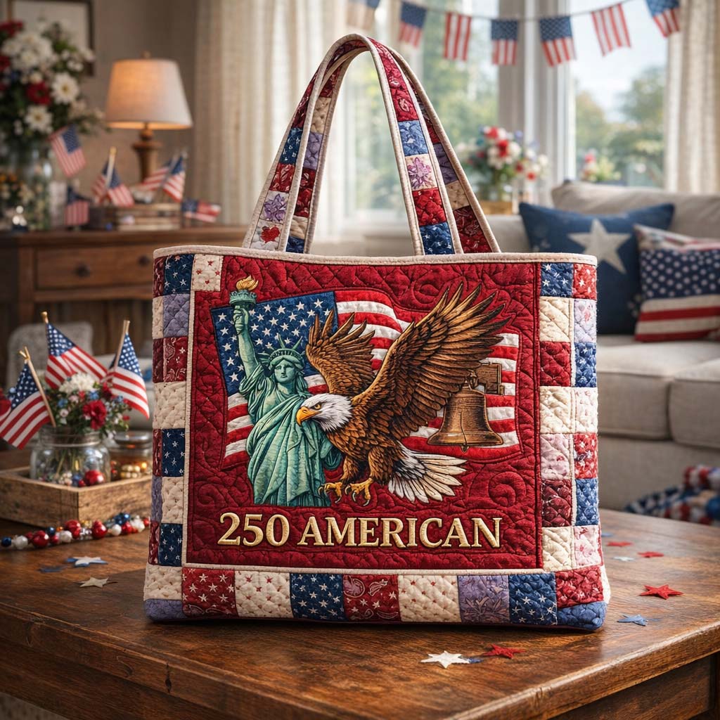 Eagle Statue Of Liberty Quilted Tote