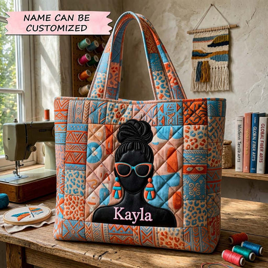 African Queen Silhouette Quilted Tote