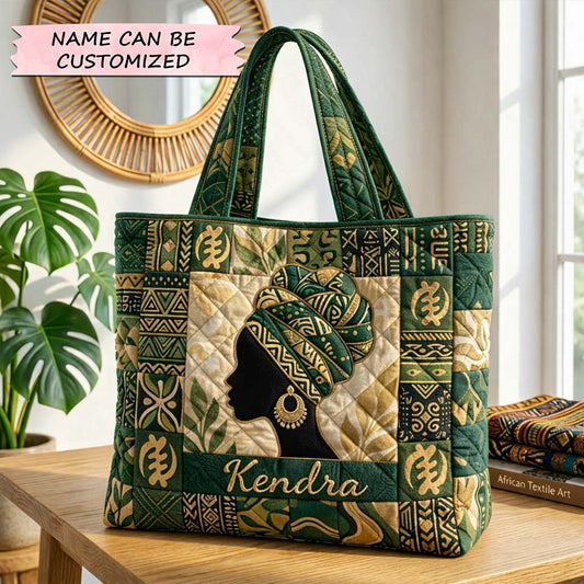 African Woman Silhouette Quilted Tote
