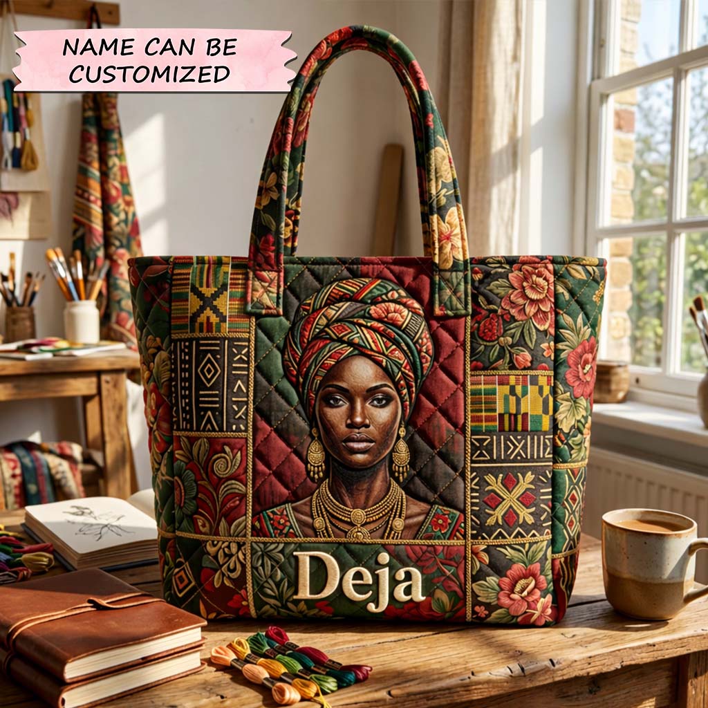 African Queen Portrait Quilted Tote