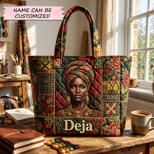 African Queen Portrait Quilted Tote