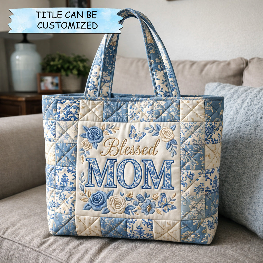 Blessed Mom Quilted Tote Bag