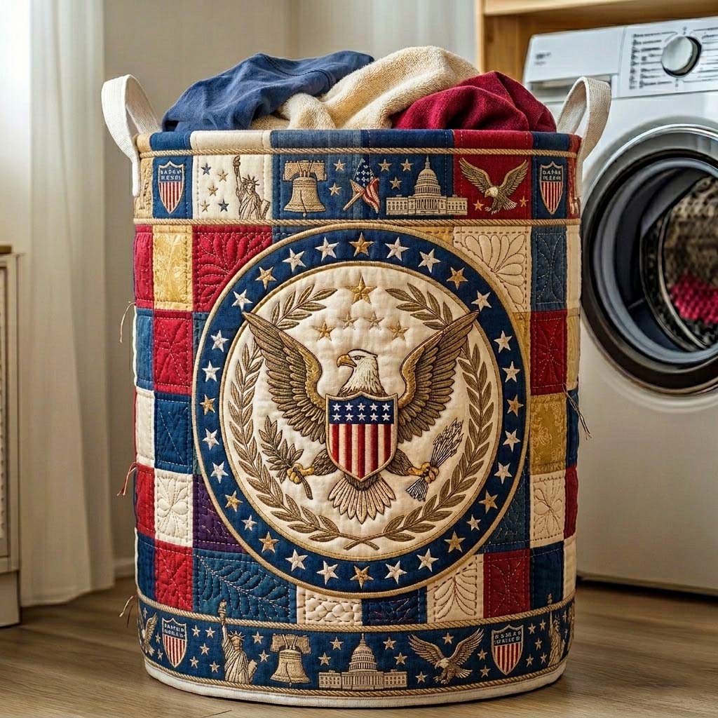 The Patriot Circle Crest Quilted Laundry Basket Tote