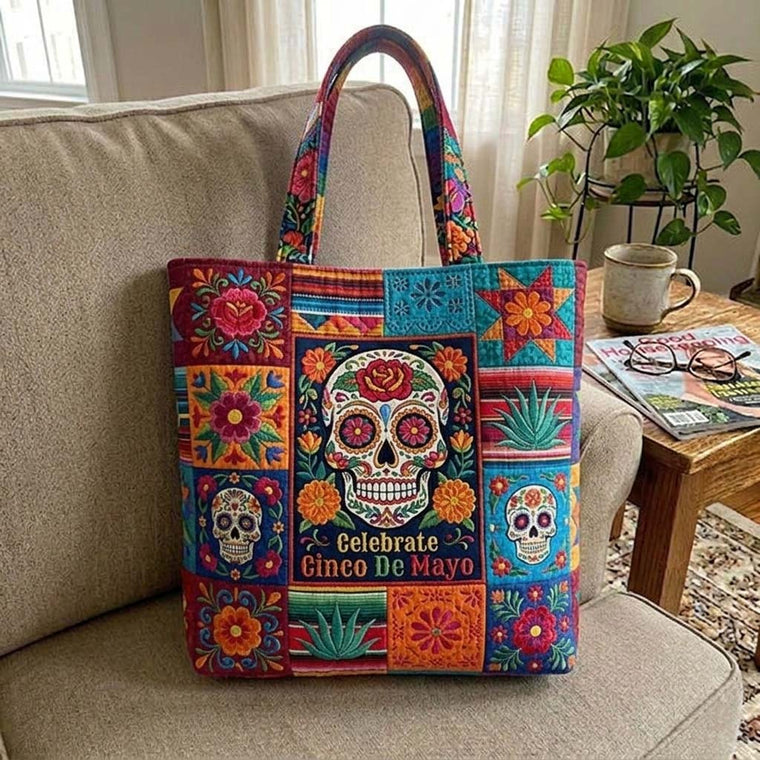Decorative Sugar Skull Quilted Tote