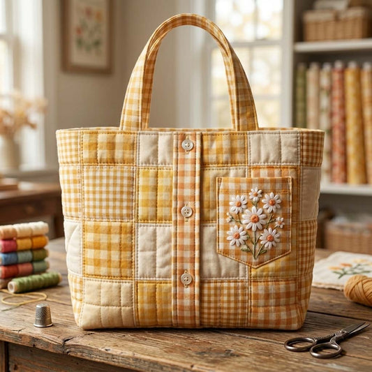 The Sunny Gingham Quilted Tote