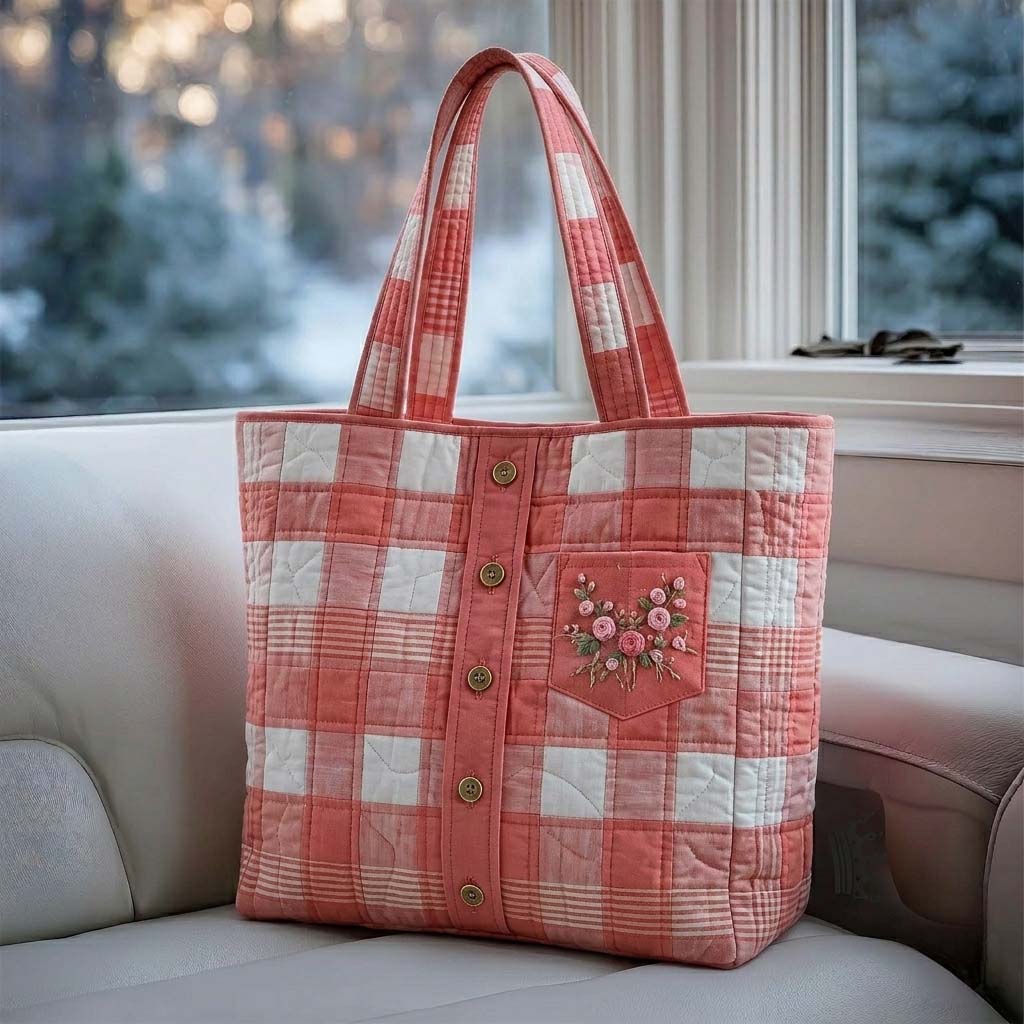 The Blush Check Quilted Tote