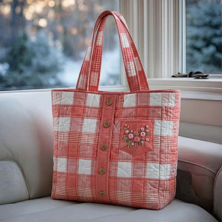 The Blush Check Quilted Tote