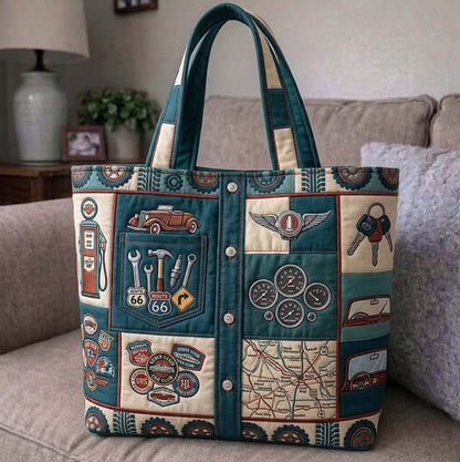 The Vintage Car Quilted Tote